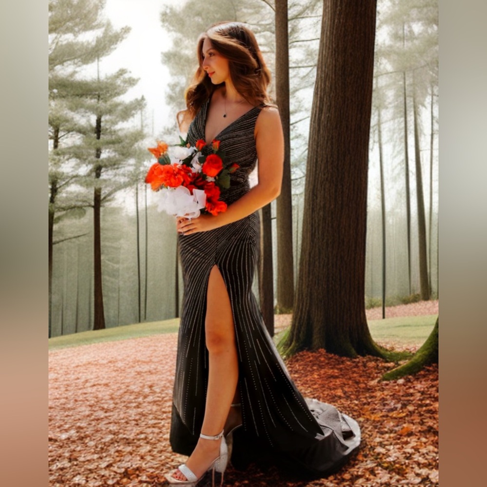 Ellie Wilde Black and Silver Prom Dress